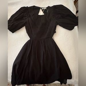 NWT Black Puff Sleeve Open Back Dress